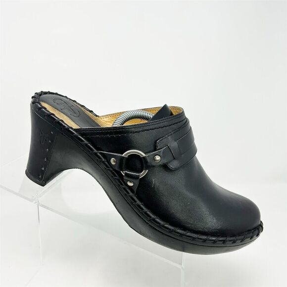 Frye Women's Black Leather Clog Mules Size 9.5 Block Heel Slip-On Western - Picture 1 of 16